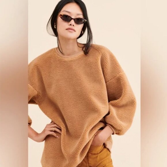 CAPULET Anthro Favorite Teddy Pullover Sweater Fuzzy Sherpa Sweatshirt Top Sz S - Picture 5 of 14